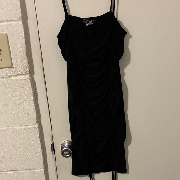 Chic Black Ruched Mini Dress - Picture 3 of 4